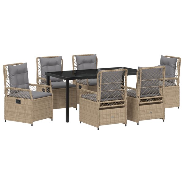 vidaXL Ensemble de jardin de 7 pièces en poly rotin beige