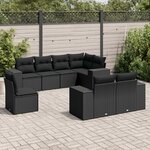 vidaXL Salon de jardin 8 Pièces avec coussins noir résine tressée