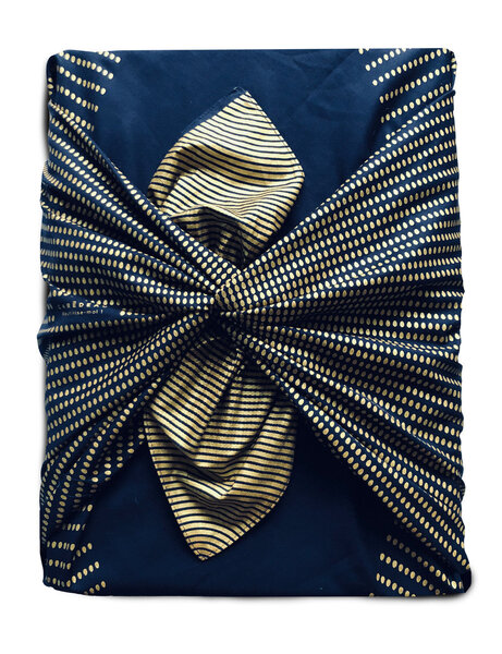 Emballage Réutilisable Furoshiki Coton Recyclé L : Poule aux Œufs d’Or Bleu Nuit