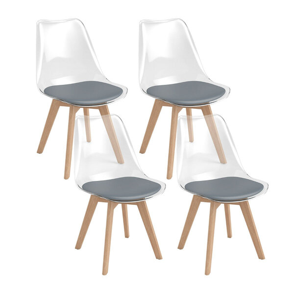 Lot de 4 chaises de salle à manger 47 x 52 x 81 cm confort optimisé style moderne ambiante transparente en bois hêtre gris 20_0017026