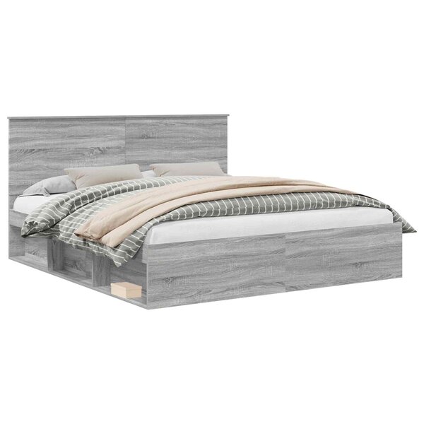 vidaXL Cadre de lit Gris Sonoma 180 x 200 cm Bois de pin massif