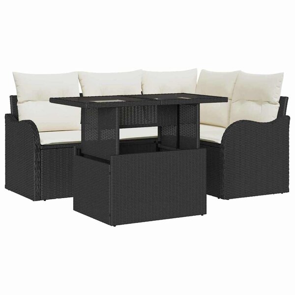 vidaXL Ensemble de canapé de jardin avec coussin 5 Pièces Noir Poly rotin