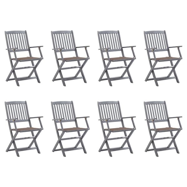 vidaXL Chaises pliables d'extérieur lot de 8 et coussins Bois d'acacia