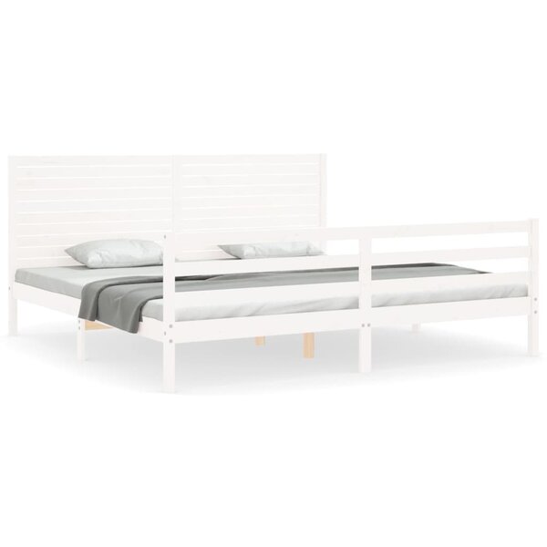 vidaXL Cadre de lit avec tête de lit blanc Super King Size bois massif