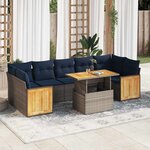 vidaXL Salon de jardin avec coussins 8 Pièces gris résine tressée acacia