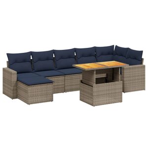 vidaXL Salon de jardin 8 Pièces avec coussins gris résine tressée