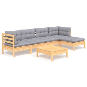 vidaXL Salon de jardin 6 Pièces avec coussins gris bois de pin