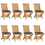 vidaXL Chaises de jardin avec coussins anthracite lot de 8 Teck massif