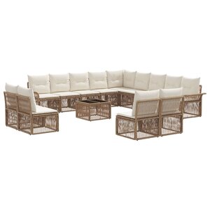 vidaXL Ensemble de canapé de jardin 14 Pièces Beige polyrotin