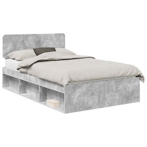 vidaXL Cadre de lit Gris Béton 135 x 190 cm Pin massif