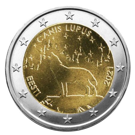 Pièce 2€ commémorative - estonie 2021 - le loup (canis lupus)