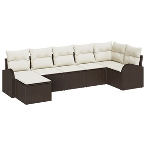 vidaXL Ensemble de canapé de jardin 7 pièces avec coussins Marron en poly rattan