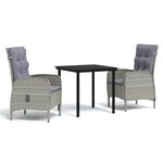 vidaXL Ensemble à manger de jardin et coussins 3 Pièces Gris et noir