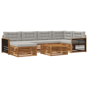 vidaXL Ensemble de canapés d'extérieur 7 Pièces Naturel et gris clair