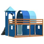 vidaXL Lit superposé avec toboggan et rideaux bleu 90x200 cm