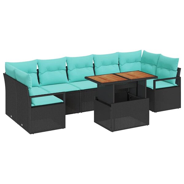 vidaXL Ensemble de canapé de jardin 8 Pièces Noir et Sarcelle