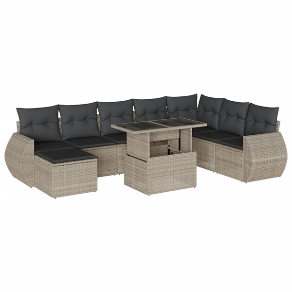 vidaXL Salon de jardin 9 Pièces avec coussins gris clair résine tressée