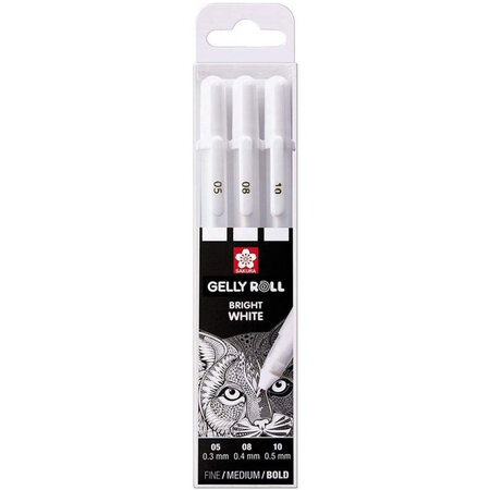 Etui de 3 stylos sakura gelly basic white - blanc - 0 3/0 4/0 5 mm -sakura