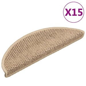 vidaXL Tapis d'escalier autocollants 15 Pièces 56x17x3 cm Sable