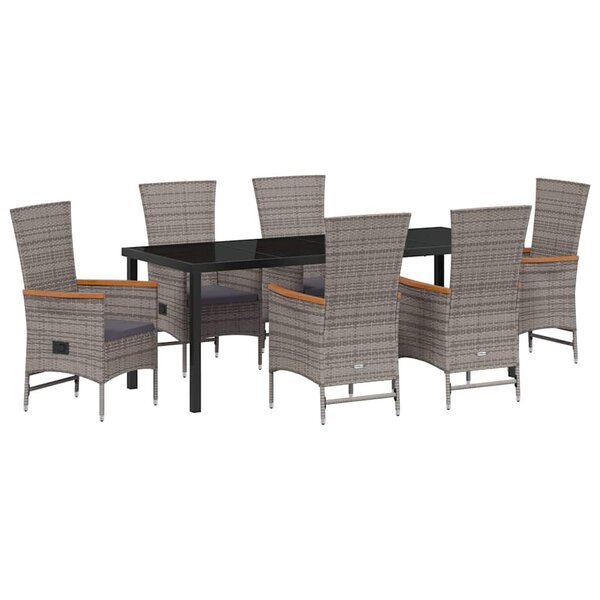 vidaXL Ensemble de salle à manger pour jardin avec coussin 7 Pièces Gris