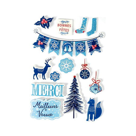 Loisirs créatifs - stickers décorations adhésives 3d - noël hiver bleu givré