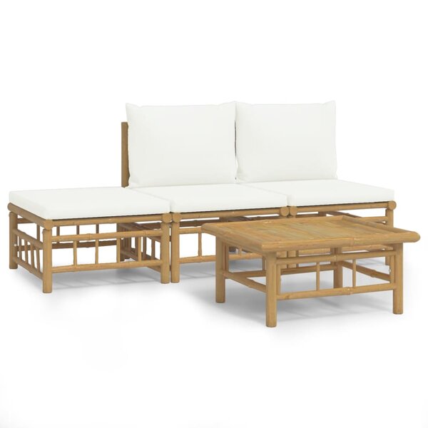 vidaXL Salon de jardin 4 Pièces avec coussins blanc crème bambou
