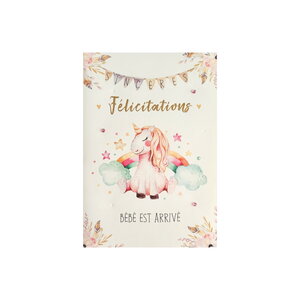 Carte de voeux - naissance - sincères félicitations - bébé est arrivé - licorne
