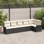 vidaXL Ensemble canapé de jardin 6 pièces avec coussins en poly rattan noir