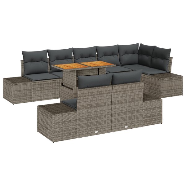 vidaXL Ensemble de jardin 9 pièces avec coussins gris en poly rotin et acacia