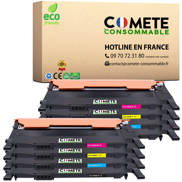 406S - 8 toners compatibles avec Samsung CLT-P406C  CLT-K406S Noir Cyan Magenta Jaune - Entreprise française