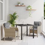 vidaXL Set de salle à manger de jardin 3 pièces avec coussins Beige Rattan Poly