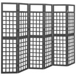 vidaXL Cloison de séparation à 6 panneaux Bois de pin Noir 242 5x180cm