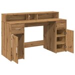 Bureau table poste de travail meuble d'ordinateur informatique étude avec lumières LED chêne artisanal bois d'ingénierie brun 02_0023417