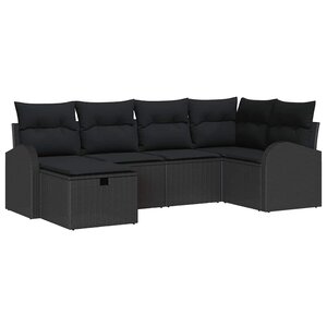 vidaXL Ensemble de canapé de jardin avec coussin 6 Pièces Noir Poly rotin