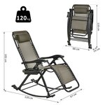 Chaise longue fauteuil à bascule pliable de jardin 2 en 1 design contemporain dim. 120L x 67l x 102H cm acier polyester gris