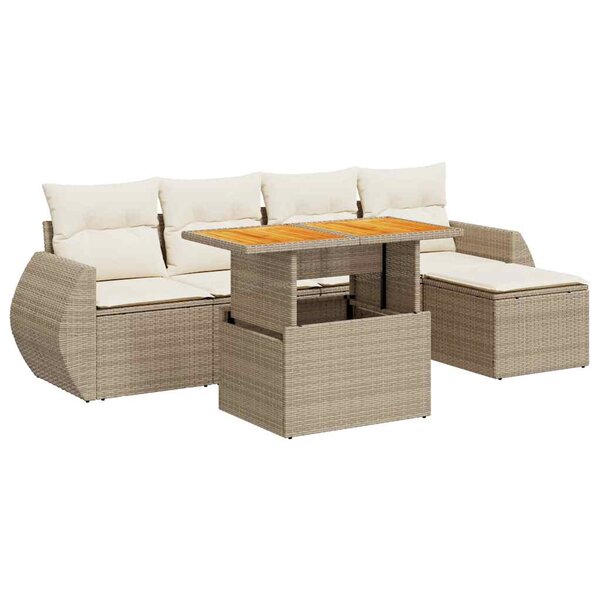 vidaXL Salon de jardin avec coussins 6 Pièces beige résine tressée