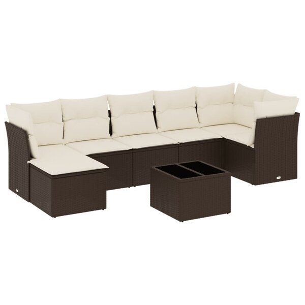 vidaXL Salon de jardin 8 Pièces avec coussins marron résine tressée
