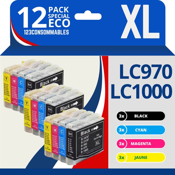 123CONSOMMABLEs - LC970 - Cartouche d'encre Compatible pour Brother LC-970 LC-1000 XL pour Brother DCP-130C DCP-135C DCP-150C DCP-330C DCP-350C DCP-357C MFC-235C MFC-240C MFC-260C MFC-465CN MFC-5460CN DCP-750CW
