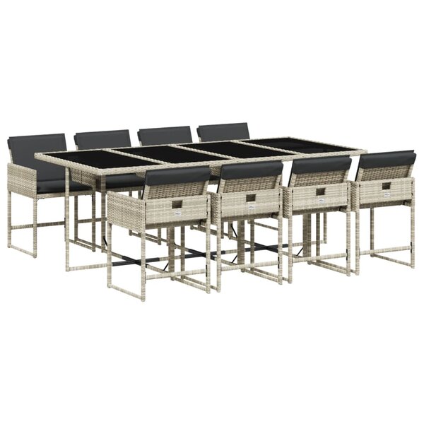 vidaXL Ensemble à manger de jardin et coussins 9 Pièces gris clair rotin