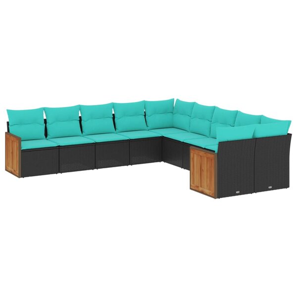vidaXL Salon de jardin 10 Pièces avec coussins noir résine tressée