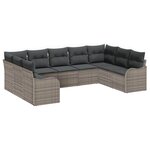 vidaXL Ensemble de canapé de jardin avec coussin 9 Pièces Gris Poly rotin