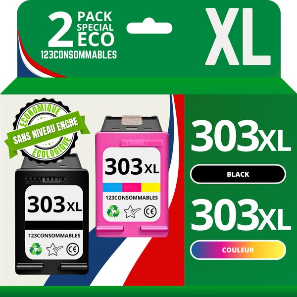 Pack compatible avec HP 303 XL (T6N04AE/T6N03AE) noir et couleur - sans niveau
