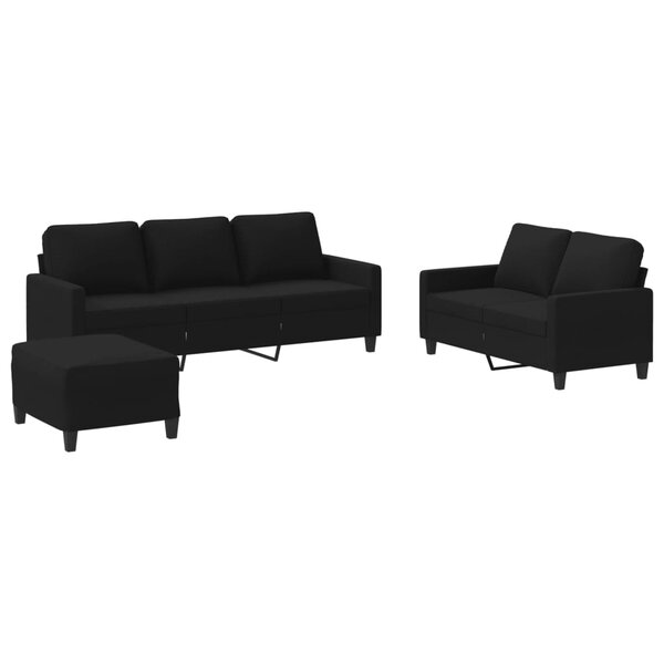 vidaXL Ensemble de canapés 3 Pièces avec coussins Noir Tissu