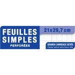 Feuilles simples perforées A4 500 pages 90 g grands carreaux OXFORD