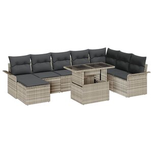 vidaXL Ensemble de canapé de jardin avec coussin 9 Pièces Gris clair