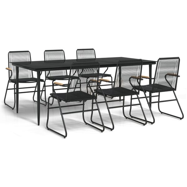 vidaXL Ensemble à manger de jardin 7 Pièces Noir Rotin PVC