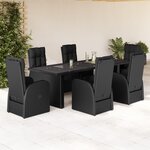 vidaXL Ensemble à manger de jardin coussins 7 Pièces noir résine tressée