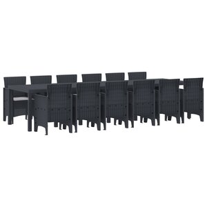 Ensemble de salle à manger de jardin vidaXL 13 pièces avec coussins anthracite poly rattan
