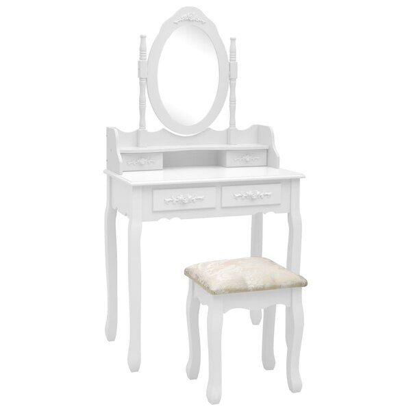 vidaXL Ensemble de coiffeuse avec tabouret Blanc 75x69x140cm Paulownia