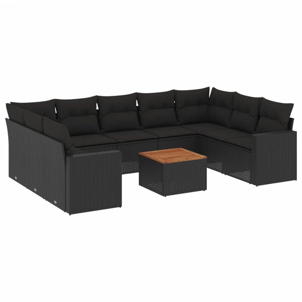 vidaXL Salon de jardin 10 Pièces avec coussins noir résine tressée